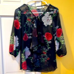 NY and Co. Black sheer dark floral printed blouse, XS